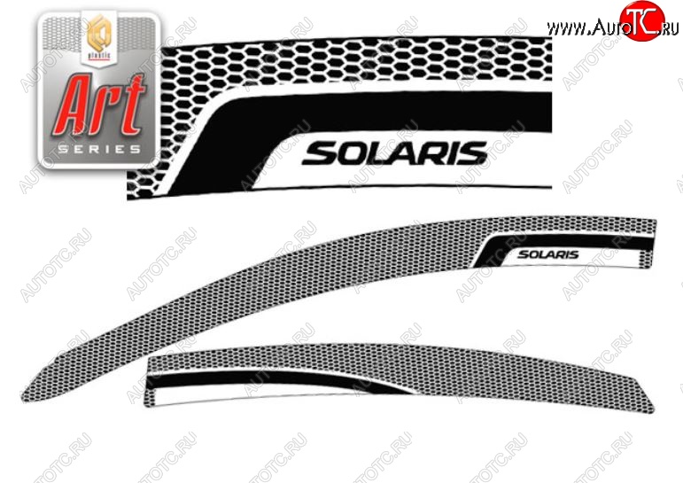 2 199 р. Дефлектора окон CA-Plastic  Hyundai Solaris  RBr (2014-2017) седан рестайлинг (Серия Art графит, Без хром.молдинга, Крепление только на скотч)  с доставкой в г. Керчь
