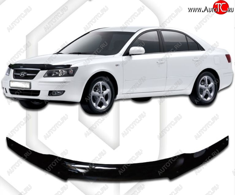 2 079 р. Дефлектор капота CA-Plastic  Hyundai Sonata  NF (2004-2008) дорестайлинг (Classic черный, Без надписи)  с доставкой в г. Керчь