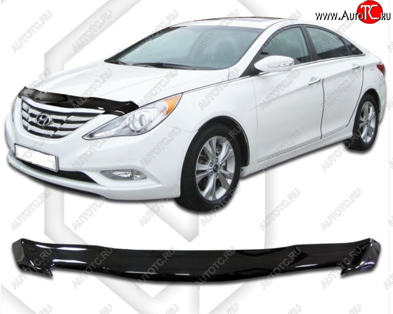 1 899 р. Дефлектор капота CA-Plastic Hyundai Sonata YF (2009-2014) (Classic черный, Без надписи)  с доставкой в г. Керчь