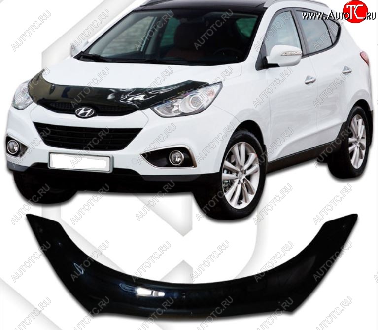 2 599 р. Дефлектор капота CA-Plastiс exclusive Hyundai Tucson LM (2010-2017) (Classic черный, Без надписи)  с доставкой в г. Керчь