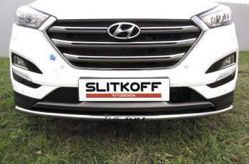 Одинарная защита переднего бампера диаметром 42 мм с надписью Slitkoff Hyundai Tucson  TL (2015-2018) дорестайлинг (Нержавеющая сталь)