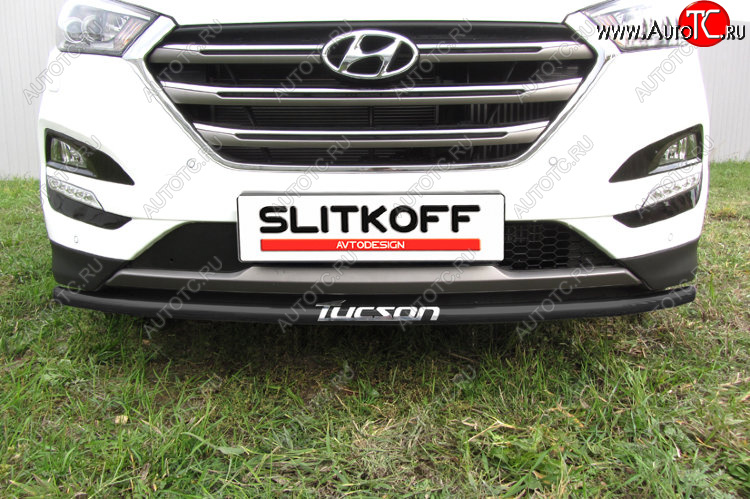 7 549 р. Защита заднего бампера Slitkoff (Ø 42 мм, с надписью)  Hyundai Tucson  TL (2015-2018) дорестайлинг (Сталь с полимерным покрытием. Цвет: черный)  с доставкой в г. Керчь