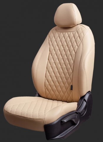 Чехлы для сидений Lord Autofashion Байрон (экокожа, спинка 40/60, подлокотник, 3 Г-образных подголовника) Hyundai Tucson  TL (2015-2021) дорестайлинг, рестайлинг (Бежевый, вставка бежевая, строчка бежевая)