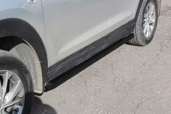 Защита порогов Slitkoff (d57 мм) Hyundai Tucson  TL (2018-2021) рестайлинг (Сталь с полимерным покрытием. Цвет: чёрный)
