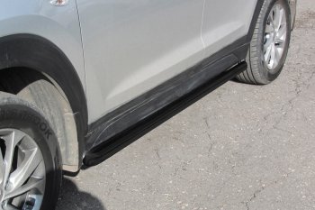 Защита порогов Turbo Slitkoff (d57 мм) Hyundai Tucson  TL (2018-2021) рестайлинг (Сталь с полимерным покрытием. Цвет: чёрный)