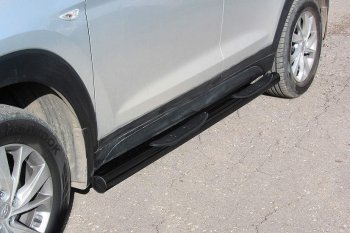 Защита порогов Slitkoff (d76 мм, с проступями) Hyundai Tucson  TL (2018-2021) рестайлинг (Сталь с полимерным покрытием. Цвет: чёрный)