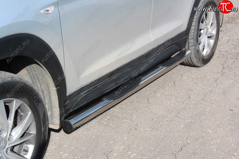 18 599 р. Защита порогов Turbo Slitkoff (с проступями, d76 мм)  Hyundai Tucson  TL (2018-2021) рестайлинг (Нержавейка, Полированная)  с доставкой в г. Керчь