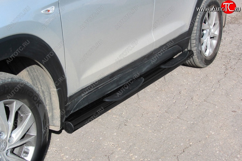 12 999 р. Защита порогов Turbo Slitkoff (с проступями, d76 мм)  Hyundai Tucson  TL (2018-2021) рестайлинг (Сталь с полимерным покрытием. Цвет: чёрный)  с доставкой в г. Керчь