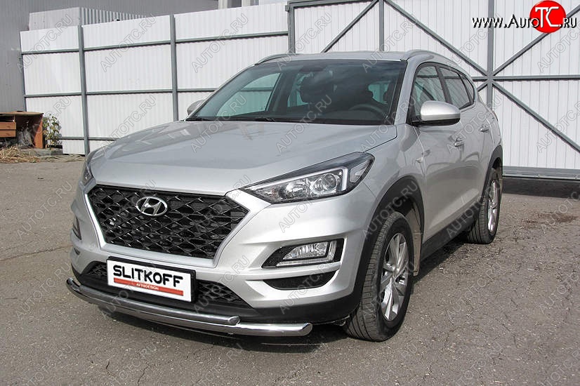 14 999 р. Защита переднего бампера Slitkoff (двойная, d57/42)  Hyundai Tucson  TL (2018-2021) рестайлинг (Нержавейка, Полированная)  с доставкой в г. Керчь