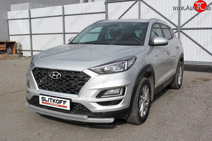 9 999 р. Защита переднего бампера Slitkoff (двойная, d57/42) Hyundai Tucson TL рестайлинг (2018-2021) (Сталь с полимерным покрытием. Цвет: серебристый)  с доставкой в г. Керчь