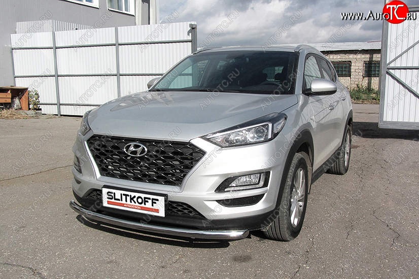 14 449 р. Защита переднего бампера Slitkoff (d57 мм) Hyundai Tucson TL рестайлинг (2018-2021) (Нержавейка, Полированная)  с доставкой в г. Керчь