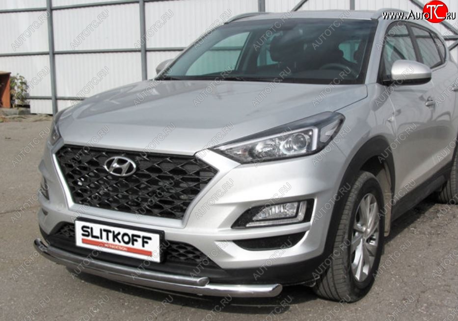 14 999 р. Защита переднего бампера Turbo Slitkoff (двойная, d57/42 мм)  Hyundai Tucson  TL (2018-2021) рестайлинг (Нержавейка, Полированная)  с доставкой в г. Керчь