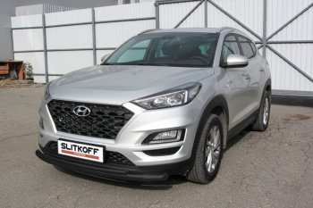 Защита переднего бампера Turbo Slitkoff (двойная, d57/42 мм) Hyundai Tucson  TL (2018-2021) рестайлинг (Сталь с полимерным покрытием. Цвет: чёрный)