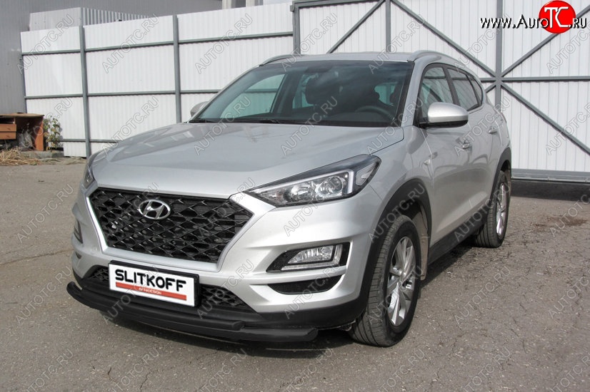 10 649 р. Защита переднего бампера Turbo Slitkoff (двойная, d57/42 мм) Hyundai Tucson TL рестайлинг (2018-2021) (Сталь с полимерным покрытием. Цвет: чёрный)  с доставкой в г. Керчь