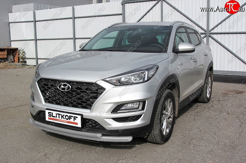 10 649 р. Защита переднего бампера Turbo Slitkoff (двойная, d57/42 мм) Hyundai Tucson TL рестайлинг (2018-2021) (Сталь с полимерным покрытием. Цвет: серебристый)  с доставкой в г. Керчь