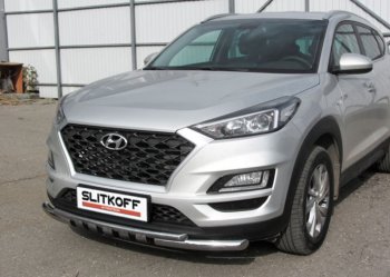 Защита переднего бампера Turbo Slitkoff (двойная, c декор.элементами, d57/42 мм) Hyundai Tucson  TL (2018-2021) рестайлинг (Нержавейка)