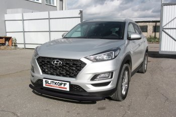 Защита переднего бампера Turbo Slitkoff (d57 мм) Hyundai Tucson  TL (2018-2021) рестайлинг (Сталь с полимерным покрытием. Цвет: чёрный)