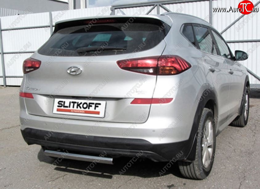 7 999 р. Защита заднего бампера Slitkoff (Turbo, короткая, d57)  Hyundai Tucson  TL (2018-2021) рестайлинг (Нержавейка, Полированная)  с доставкой в г. Керчь