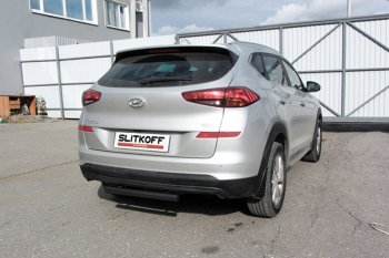 Защита заднего бампера Slitkoff (Turbo, короткая, d57) Hyundai Tucson  TL (2018-2021) рестайлинг (Сталь с полимерным покрытием. Цвет: чёрный)