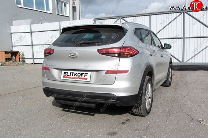 5 599 р. Защита заднего бампера Slitkoff (Turbo, короткая, d57) Hyundai Tucson TL рестайлинг (2018-2021) (Сталь с полимерным покрытием. Цвет: чёрный)  с доставкой в г. Керчь