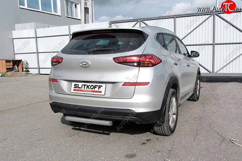 5 599 р. Защита заднего бампера Slitkoff (Turbo, короткая, d57)  Hyundai Tucson  TL (2018-2021) рестайлинг (Сталь с полимерным покрытием. Цвет: серебристый)  с доставкой в г. Керчь
