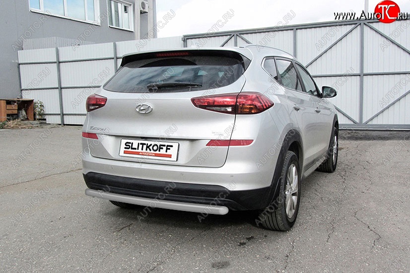 7 999 р. Защита заднего бампера Slitkoff (d57 мм) Hyundai Tucson TL рестайлинг (2018-2021) (Сталь с полимерным покрытием. Цвет: серебристый)  с доставкой в г. Керчь