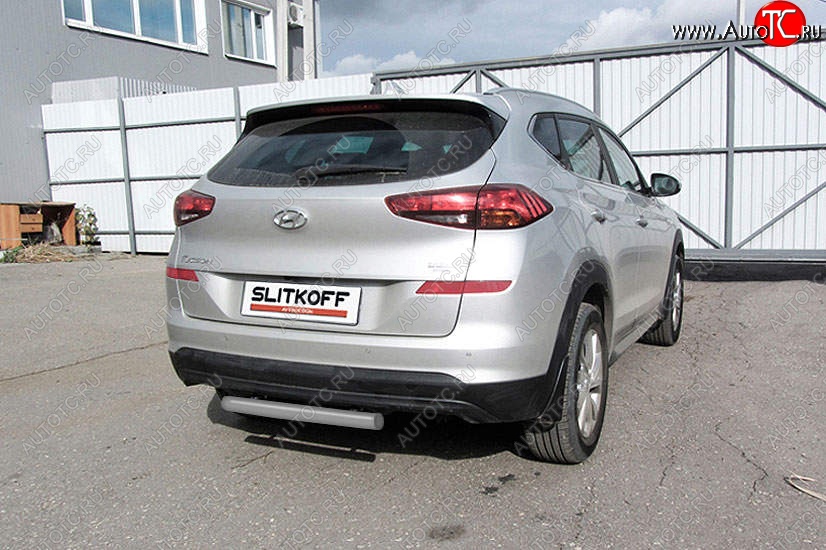 5 599 р. Защита заднего бампера Slitkoff (d57 мм) Hyundai Tucson TL рестайлинг (2018-2021) (Сталь с полимерным покрытием. Цвет: серебристый)  с доставкой в г. Керчь