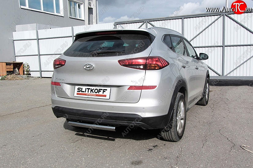 7 999 р. Защита заднего бампера Slitkoff (d57 мм)  Hyundai Tucson  TL (2018-2021) рестайлинг (Нержавейка, Полированная)  с доставкой в г. Керчь