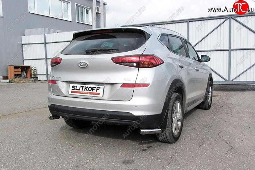 7 349 р. Защита заднего бампера Slitkoff (уголки, d57)  Hyundai Tucson  TL (2018-2021) рестайлинг (Нержавейка, Полированная)  с доставкой в г. Керчь