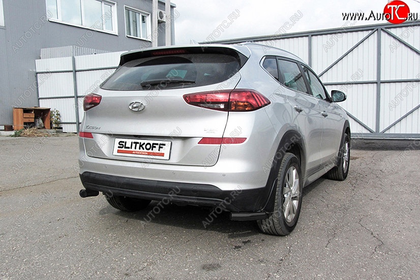 6 599 р. Защита заднего бампера Slitkoff (уголки, d57)  Hyundai Tucson  TL (2018-2021) рестайлинг (Сталь с полимерным покрытием. Цвет: чёрный)  с доставкой в г. Керчь