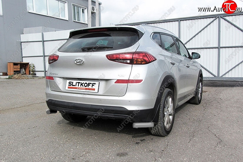 4 999 р. Защита заднего бампера Slitkoff (уголки, d57) Hyundai Tucson TL рестайлинг (2018-2021) (Сталь с полимерным покрытием. Цвет: серебристый)  с доставкой в г. Керчь