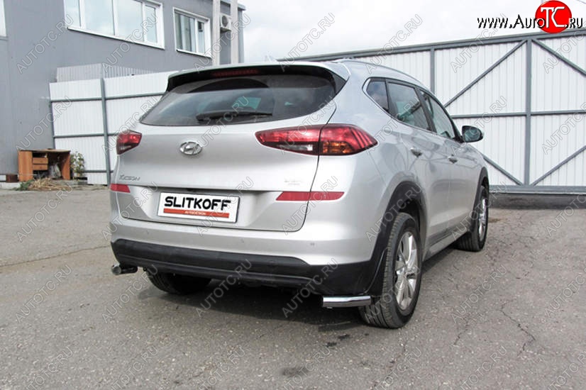 7 349 р. Защита заднего бампера Slitkoff (Turbo, уголки, d57)  Hyundai Tucson  TL (2018-2021) рестайлинг (Нержавейка, Полированная)  с доставкой в г. Керчь