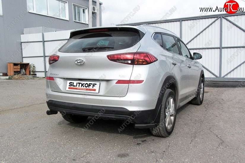 4 999 р. Защита заднего бампера Slitkoff (Turbo, уголки, d57)  Hyundai Tucson  TL (2018-2021) рестайлинг (Сталь с полимерным покрытием. Цвет: чёрный)  с доставкой в г. Керчь