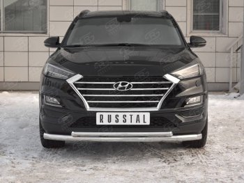 Защита переднего бампера (2 трубы Ø63 и 42 мм, нержавейка) SLITKOFF Hyundai Tucson  TL (2018-2021) рестайлинг