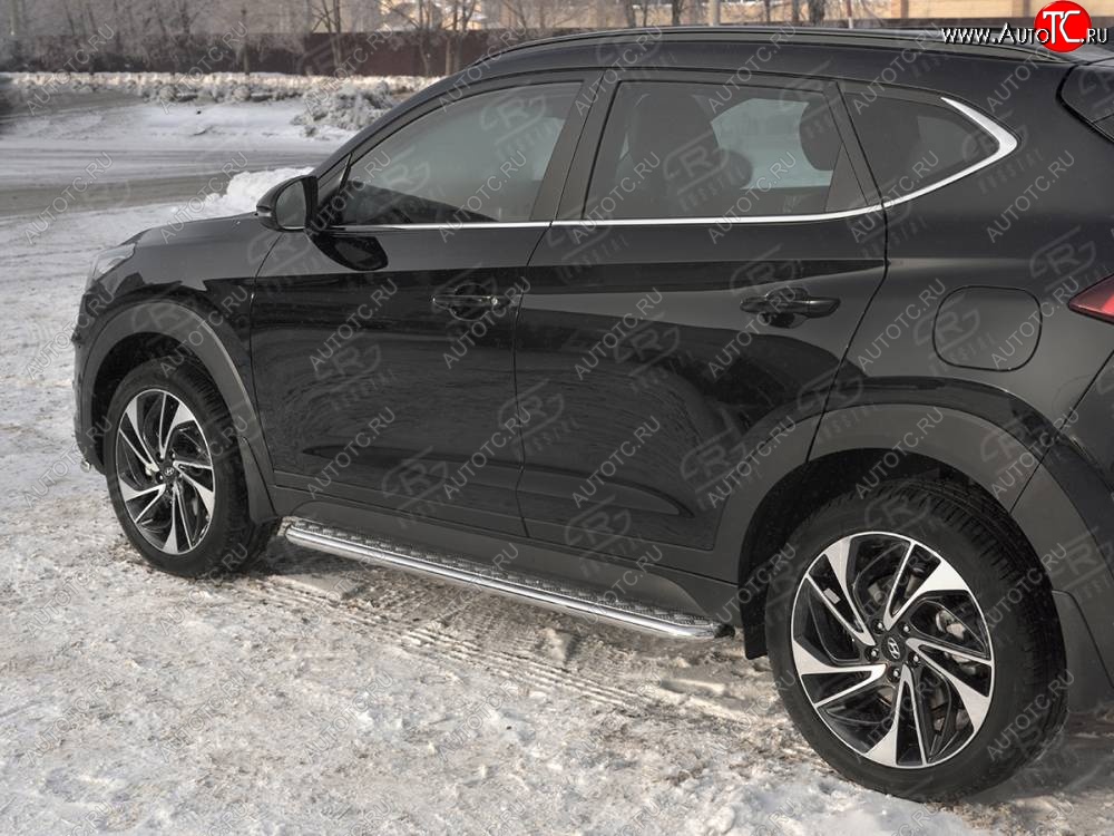 24 649 р. Порожки для ног SLITKOFF (Ø42 мм)  Hyundai Tucson  TL (2018-2021) рестайлинг (Лист алюминиевый, труба - нержавейка)  с доставкой в г. Керчь