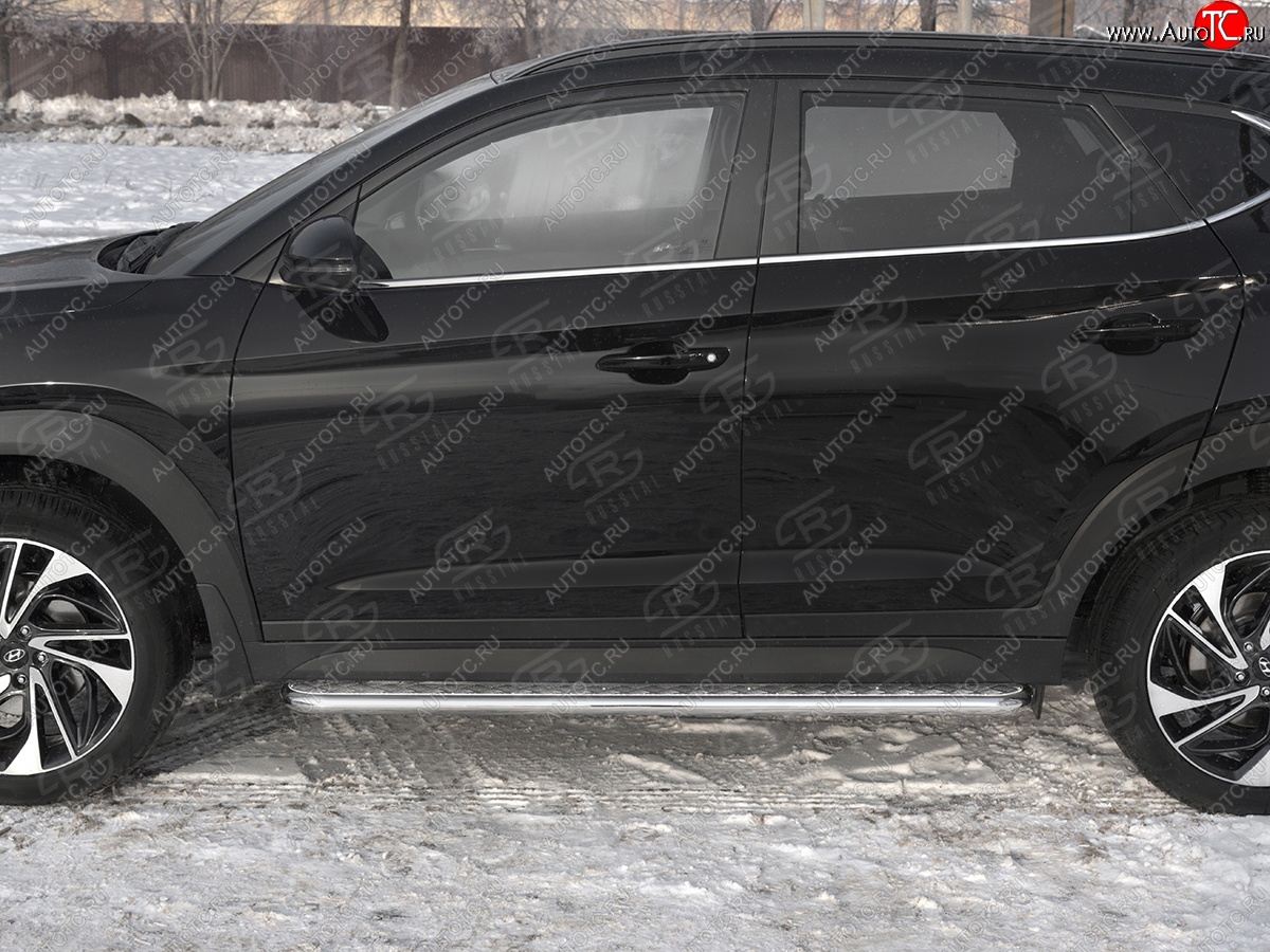 22 999 р. Порожки для ног SLITKOFF (Ø42 мм)  Hyundai Tucson  TL (2018-2021) рестайлинг (Лист алюминиевый, труба - сталь окрашенная в черный цвет)  с доставкой в г. Керчь