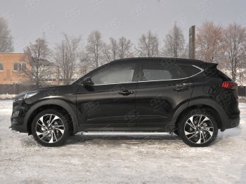 22 999 р. Порожки для ног SLITKOFF (Ø42 мм)  Hyundai Tucson  TL (2018-2021) рестайлинг (Лист алюминиевый, труба - сталь окрашенная в черный цвет)  с доставкой в г. Керчь. Увеличить фотографию 2