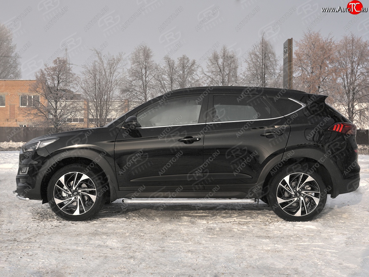 35 549 р. Порожки для ног SLITKOFF (Ø42 мм)  Hyundai Tucson  TL (2018-2021) рестайлинг (Лист нержавейка, труба - нержавейка)  с доставкой в г. Керчь