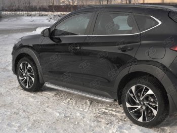 35 549 р. Порожки для ног SLITKOFF (Ø42 мм)  Hyundai Tucson  TL (2018-2021) рестайлинг (Лист нержавейка, труба - нержавейка)  с доставкой в г. Керчь. Увеличить фотографию 2