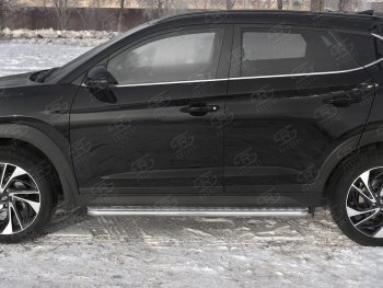 35 549 р. Порожки для ног SLITKOFF (Ø42 мм)  Hyundai Tucson  TL (2018-2021) рестайлинг (Лист нержавейка, труба - нержавейка)  с доставкой в г. Керчь. Увеличить фотографию 3