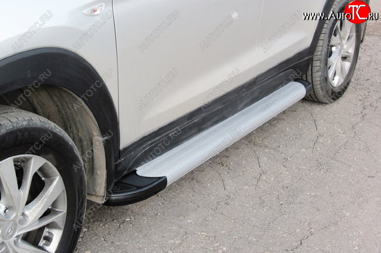 13 349 р. Пороги алюминиевые Slitkoff  Hyundai Tucson  TL (2018-2021) рестайлинг (Optima Silver)  с доставкой в г. Керчь
