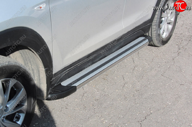 10 699 р. Пороги алюминиевые Slitkoff Hyundai Tucson TL рестайлинг (2018-2021) (Luxe Silver)  с доставкой в г. Керчь