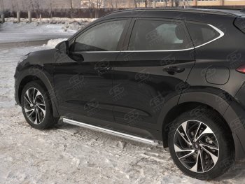 Защита порогов (Ø63 мм, нержавейка) SLITKOFF Hyundai Tucson  TL (2018-2021) рестайлинг (Металлические торцы под 45°)