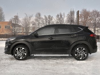 Защита порогов SLITKOFF (Ø63 мм, нержавейка) SLITKOFF Hyundai Tucson  TL (2018-2021) рестайлинг (С пластиковыми заглушками на торцах)