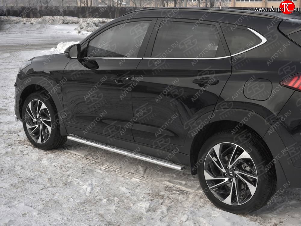 16 649 р. Защита порогов (Ø75x42 мм с проступью, нержавейка) Russtal Hyundai Tucson TL рестайлинг (2018-2021)  с доставкой в г. Керчь