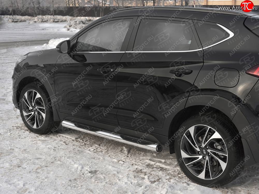 22 549 р. Защита порогов (Ø76 мм с проступью, нержавейка) SLITKOFF Hyundai Tucson TL рестайлинг (2018-2021) (С пластиковыми заглушками на торцах)  с доставкой в г. Керчь