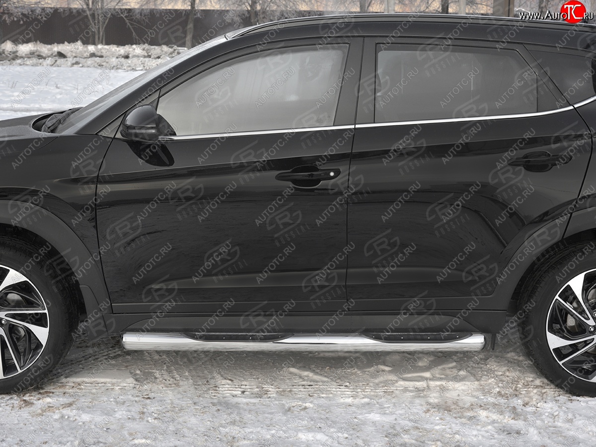 24 549 р. Защита порогов (Ø76 мм с проступью, нержавейка) SLITKOFF  Hyundai Tucson  TL (2018-2021) рестайлинг (Металлические торцы под 90°)  с доставкой в г. Керчь