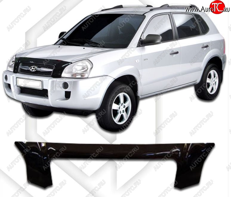 1 509 р. Дефлектор капота CA-Plastic Hyundai Tucson JM (2004-2010) (Classic черный, Без надписи)  с доставкой в г. Керчь