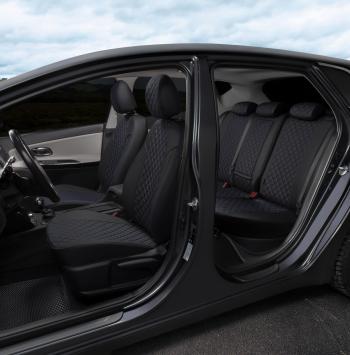 8 749 р. Чехлы сидений (экокожа, ЗСиС 60/40 + вырез под подлокотник) AUTOPILOT Ромб  Hyundai Tucson  JM (2004-2010), KIA Sportage  2 JE,KM (2004-2008) (черный/строчка синяя)  с доставкой в г. Керчь. Увеличить фотографию 5