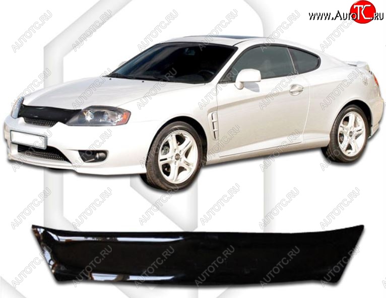 1 759 р. Дефлектор капота CA-Plastic Hyundai Tuscani (2002-2008) (Classic черный, Без надписи)  с доставкой в г. Керчь